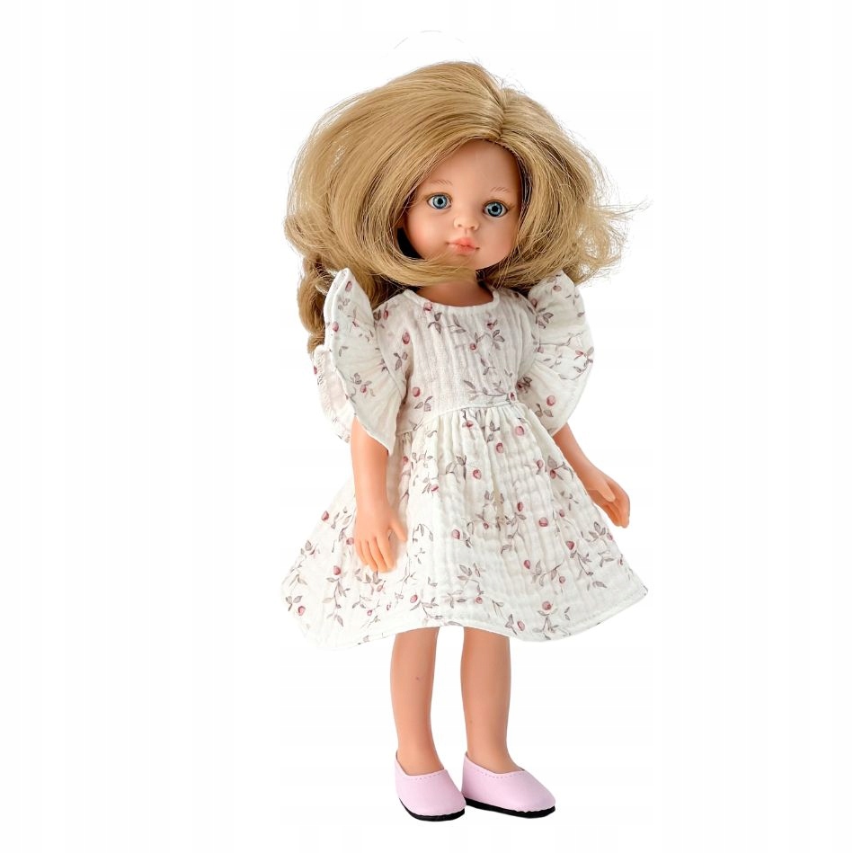 Mušelínové šaty s volánikmi pre bábiku Paola Reina Amigas 32 cm, vzor jablko